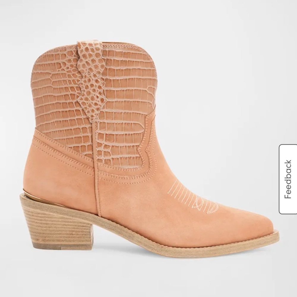 Stylish Tan Ankle Boots with Croc Detail - Picture 7 of 13